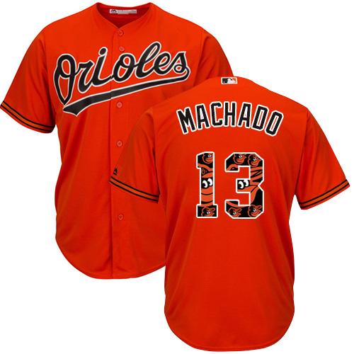 Orioles #13 Manny Machado Orange Team Logo Fashion Stitched MLB Jersey